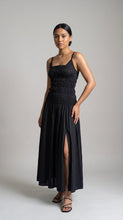 Load image into Gallery viewer, Front view of Marea dark navy blue linen maxi dress