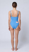 Load image into Gallery viewer, Isla Botanica One Piece blue swimsuit with pink floral detail, back view
