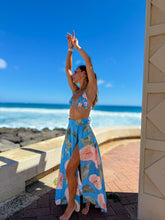 Load image into Gallery viewer, Isla Botanica blue wrap skirt side view
