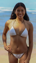 Load image into Gallery viewer, White Hibiscus Terra Cloth Bikini with tan trim — front view
